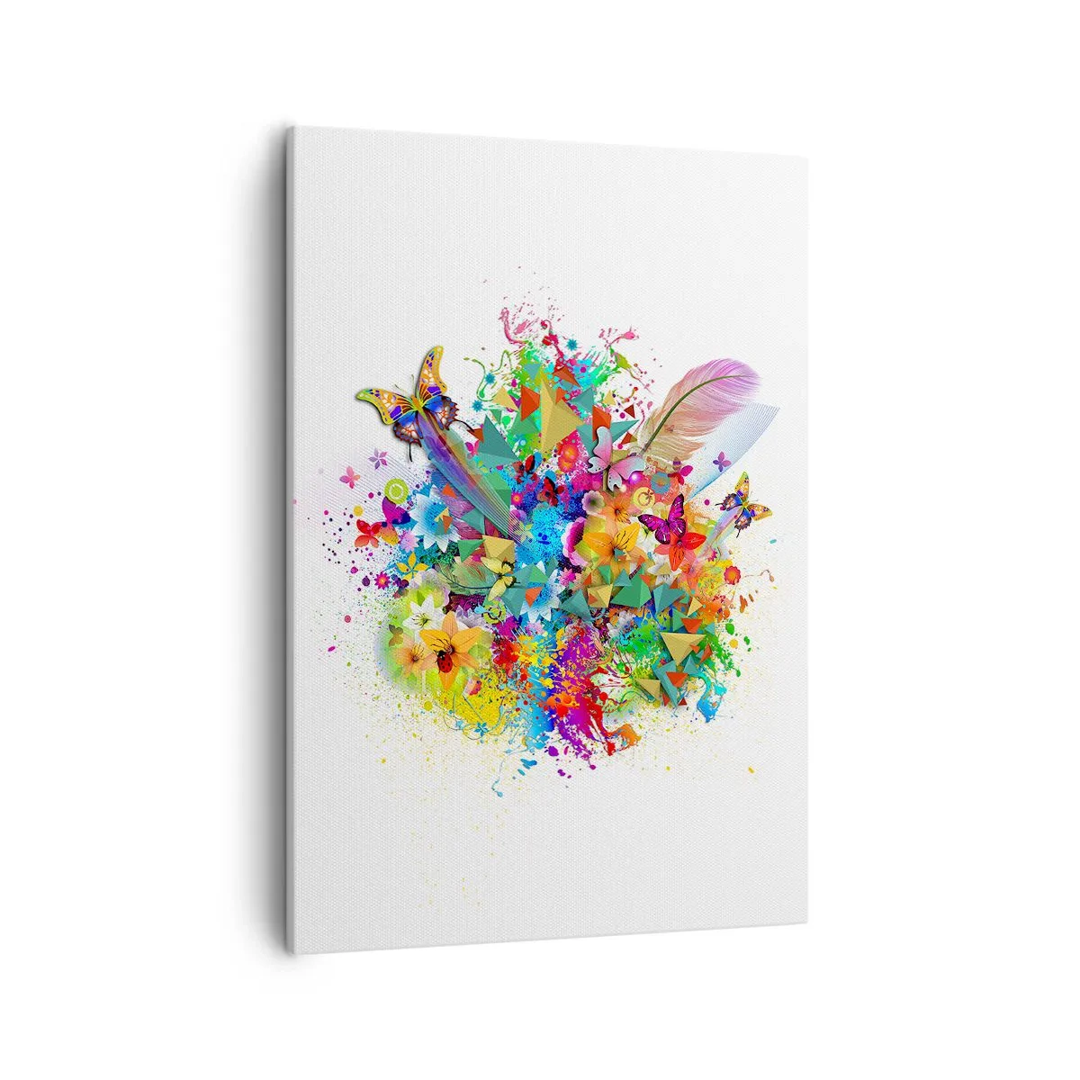 Obraz na płótnie - Abstrakcyjna kompozycja z kolorowymi kwiatami i motylami - 50x70cm - Bukiet radości - Nowoczesna dekoracja ścienna do salonu, kuchni i sypialni ARTTOR