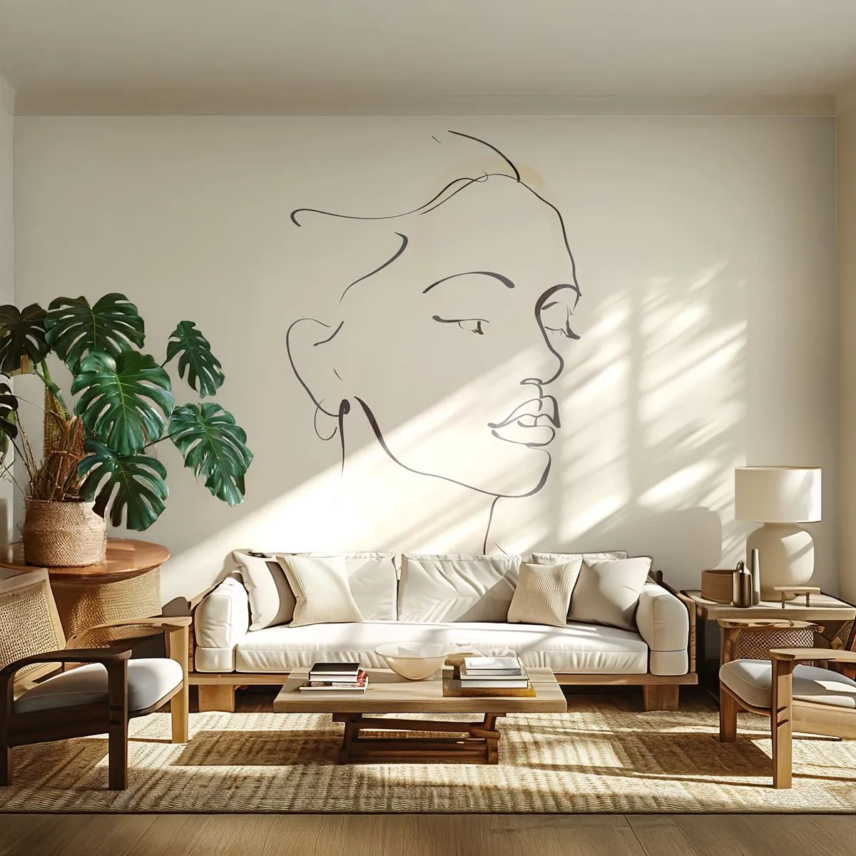 Fototapeta Premium Canvas - Pewną kreską - Abstrakcja, Twarz Kobiety, Lineart - 250x175 cm