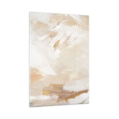 Obraz na szkle - Beżowo-biała abstrakcja z akcentami złota - 50x70cm - Pastelowa kompozycja - Nowoczesna dekoracja ścienna do salonu, kuchni i sypialni ARTTOR