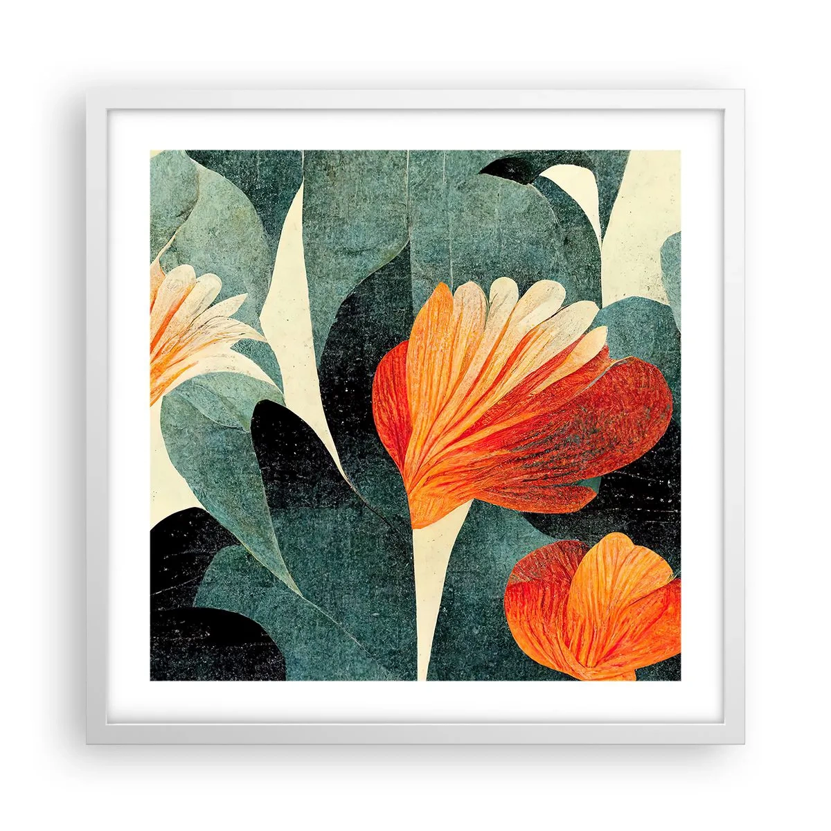 Plakat w białej ramie - Żar tropików i chłód zieleni - 50x50 cm