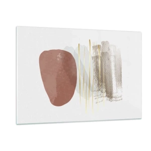 Obraz na szkle - Minimalistyczna abstrakcja z kształtami w beżu i brązie - 120x80cm - Abstrakcyjna kolumnada - Nowoczesna dekoracja ścienna do salonu, kuchni i sypialni ARTTOR