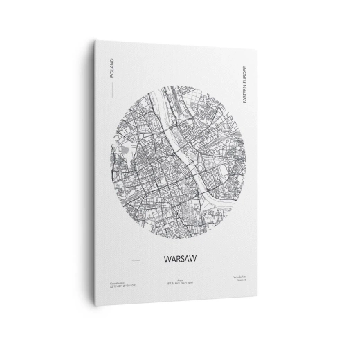 Obraz na płótnie - Mapa Warszawy w minimalistycznym stylu - 70x100cm - Anatomia Warszawy - Nowoczesna dekoracja ścienna do salonu i sypialni ARTTOR
