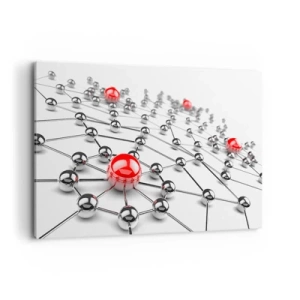 Obraz na płótnie - Sieć metalicznych kulek z czerwonymi akcentami - 120x80cm - Srebrzysta sieć - Nowoczesna dekoracja ścienna do salonu, kuchni i sypialni ARTTOR