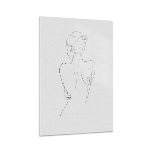Obraz na szkle - Linia konturowa przedstawiająca kobiecą sylwetkę na jasnym tle - 70x100cm - Muzyka ciała - Nowoczesna dekoracja ścienna do salonu i sypialni ARTTOR