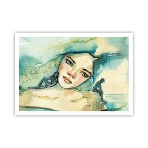 Plakat - Akwarela twarzy kobiety z refleksyjnym motywem - 100x70cm - Am I blue? - Nowoczesna dekoracja ścienna do salonu i sypialni ARTTOR