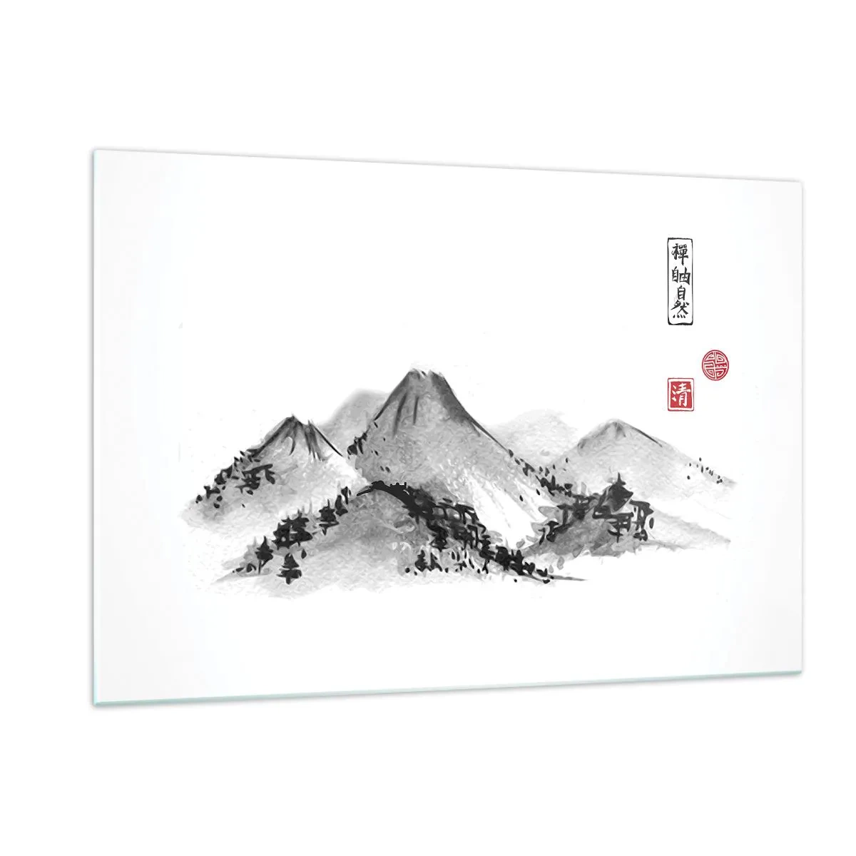 Obraz na szkle - Minimalistyczny pejzaż gór w stylu orientalnym - 120x80cm - Za dalą dal - Nowoczesna dekoracja ścienna do salonu, kuchni i sypialni ARTTOR