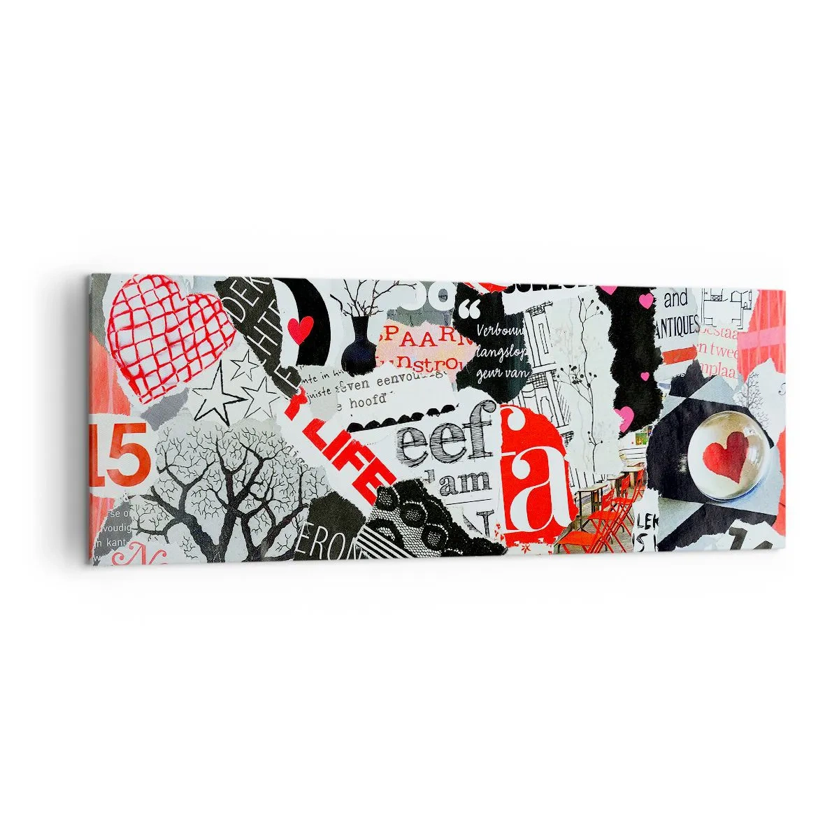 Obraz na płótnie - Kolorowy kolaż z napisami, sercami i grafikami - 140x50cm - Hipsterski kolaż - Nowoczesna dekoracja ścienna do salonu i sypialni ARTTOR