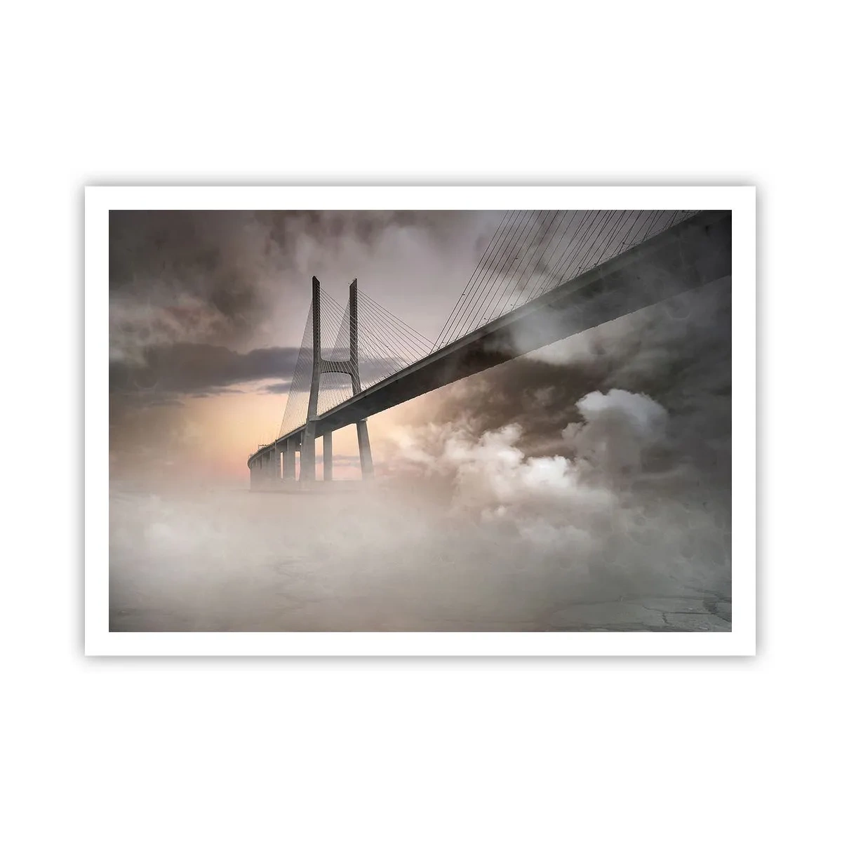 Plakat - Most nad rzeką w otoczeniu mgły o poranku - 100x70cm - Nad rzeką, której nie ma - Nowoczesna dekoracja ścienna do salonu i sypialni ARTTOR