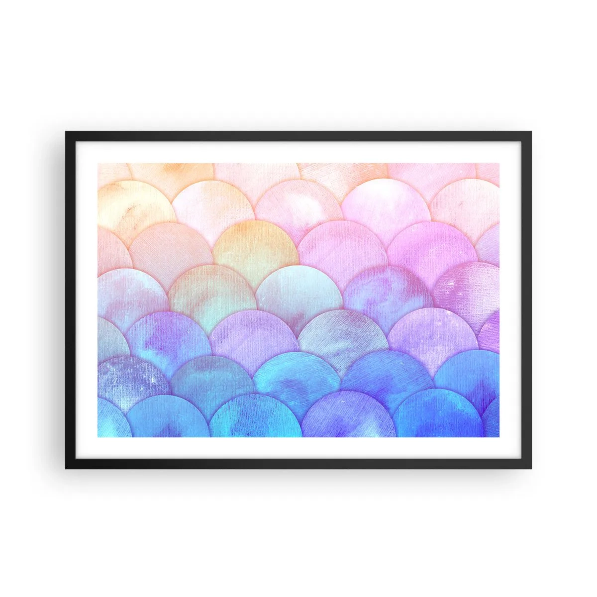 Plakat w czarnej ramie - Abstrakcyjne łuski w pastelowych odcieniach - 70x50cm - Perłowa łuska - Nowoczesna dekoracja ścienna do salonu i sypialni ARTTOR