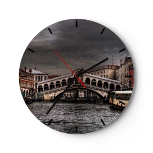 Zegar ścienny - Most Rialto w Wenecji pod pochmurnym niebem - 30x30cm - Obietnica weneckiego wieczoru - Nowoczesna dekoracja ścienna do salonu, kuchni i sypialni ARTTOR