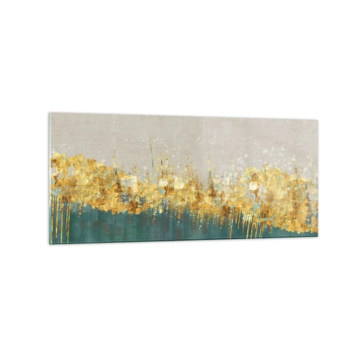 Obraz na szkle - Złote akcenty na zielono-beżowym tle - 120x50cm - Złota granica - Nowoczesna dekoracja ścienna do salonu i sypialni ARTTOR