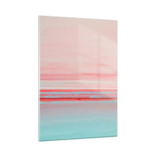 Obraz na szkle - Pionowe pasy w pastelowych odcieniach różu i błękitu - 50x70cm - Abstrakcja o świcie - Nowoczesna dekoracja ścienna do salonu, kuchni i sypialni ARTTOR