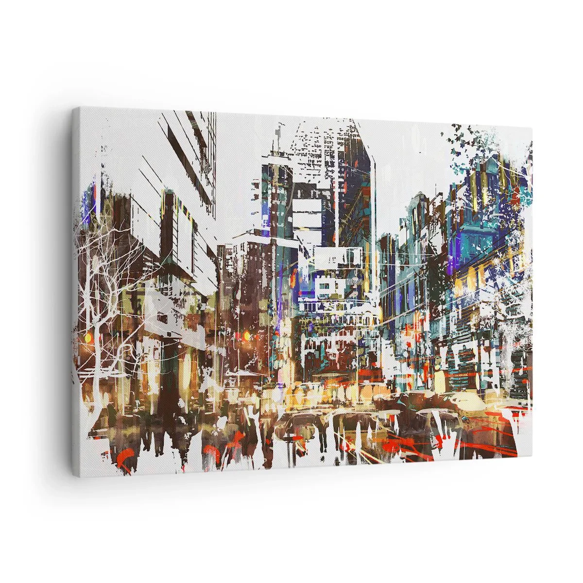 Obraz na płótnie - Nowoczesny miejski pejzaż w artystycznym stylu - 70x50cm - Miasto migotliwe - Nowoczesna dekoracja ścienna do salonu i sypialni ARTTOR