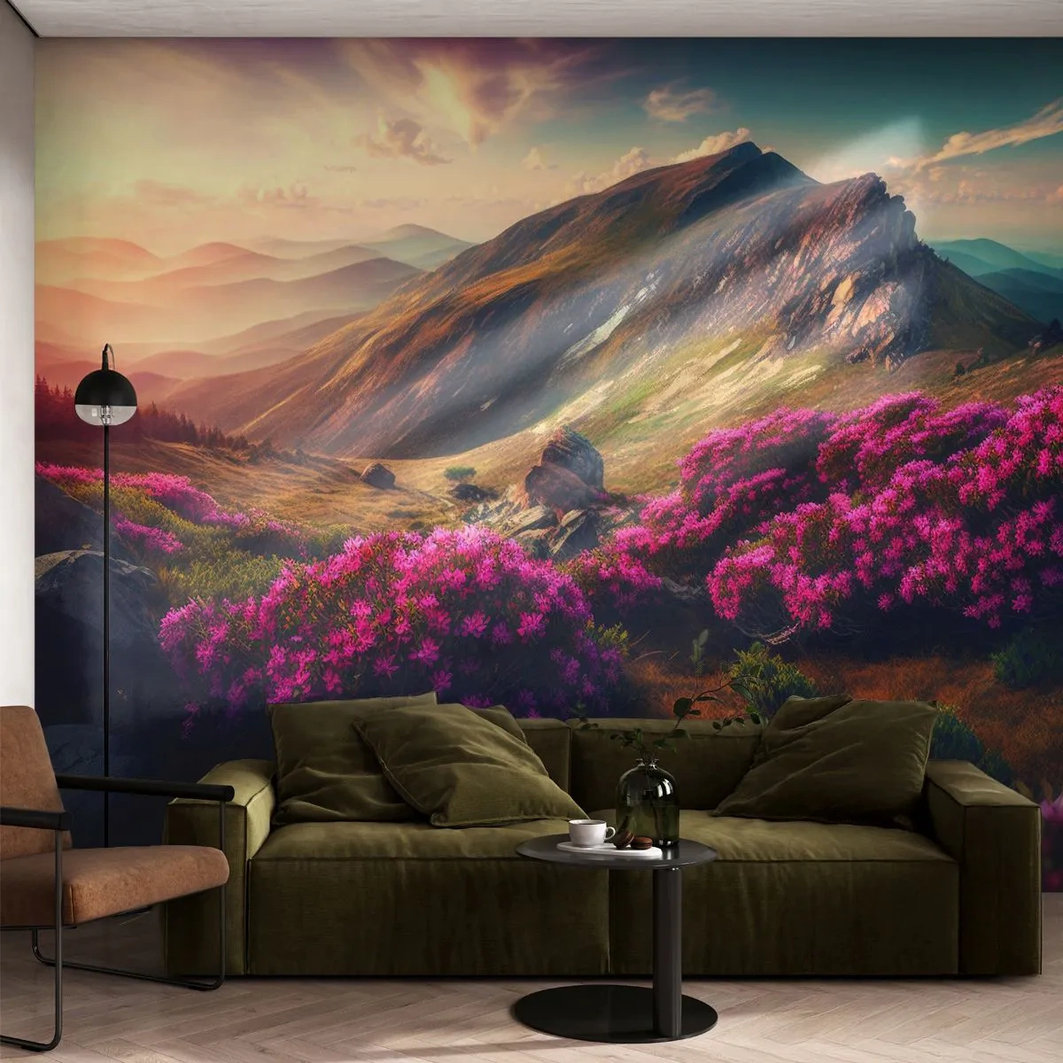 Fototapeta Premium Canvas - Górski krajobraz z kwitnącymi rododendronami - 100x70cm - Lato w górach - Nowoczesna dekoracja ścienna do salonu i sypialni ARTTOR