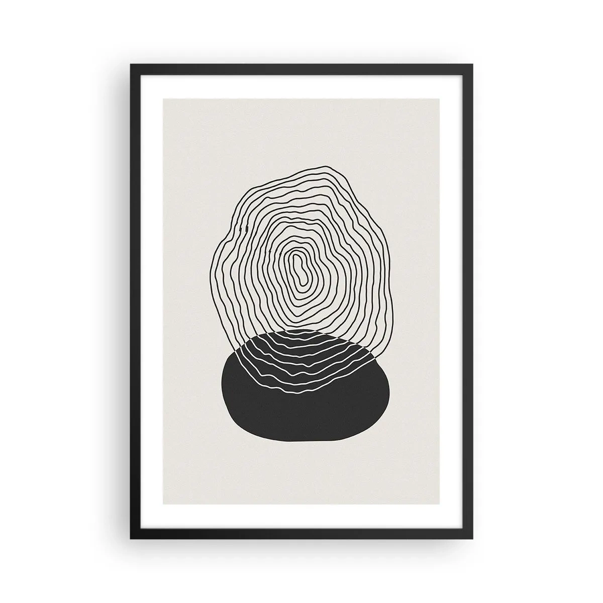 Plakat w czarnej ramie - Czarne linie tworzące abstrakcyjną formę na jasnym tle - 50x70cm - Trwanie i drganie - Nowoczesna dekoracja ścienna do salonu i sypialni ARTTOR