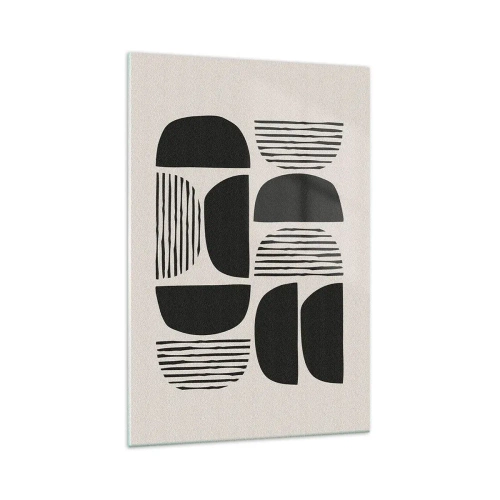 Obraz na szkle - Geometria z półkolami i liniami w czerni na jasnym tle - 70x100cm - Połowiczne układy - Nowoczesna dekoracja ścienna do salonu i sypialni ARTTOR