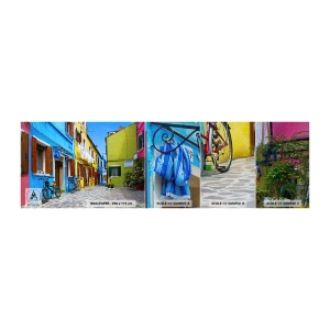 Fototapeta Próbka Premium Canvas - Pastelowy, słodki zaułek - Miasto, Rowery, Uliczka - 100x30 cm
