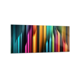 Obraz na szkle - Kolorowe pionowe linie tworzące dynamiczną abstrakcję - 120x50cm - Świetlne organy - Nowoczesna dekoracja ścienna do salonu i sypialni ARTTOR