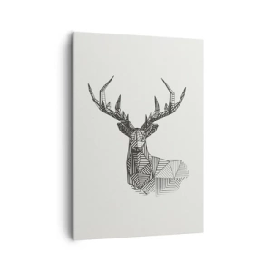 Obraz na płótnie - Geometryczny jeleń w stylu kubistycznym na jasnym tle - 50x70cm - Jeleń w kubistycznym stylu - Nowoczesna dekoracja ścienna do salonu, kuchni i sypialni ARTTOR