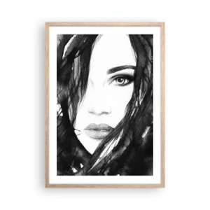 Plakat w ramie jasny dąb - Portret damy w czerni i bieli - 50x70 cm