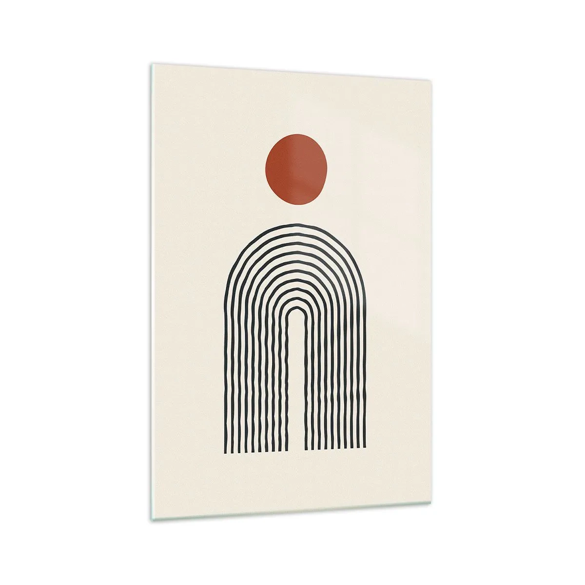 Obraz na szkle - Nowoczesny abstrakcyjny wzór z liniami i czerwonym okręgiem - 70x100cm - Magnetyzm kształtów i barw - Nowoczesna dekoracja ścienna do salonu i sypialni ARTTOR