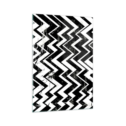 Obraz na szkle - Czarno-biały wzór w zygzaki z artystycznymi przetarciami - 70x100cm - Zyg-białe, zag-czarne - Nowoczesna dekoracja ścienna do salonu i sypialni ARTTOR
