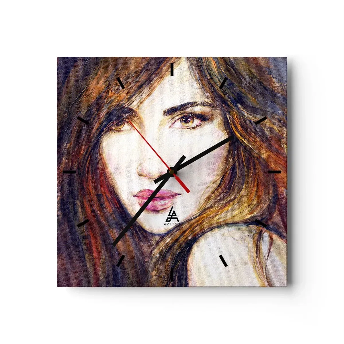 Zegar ścienny - Portret kobiety w malarskim stylu - 30x30cm - Grosik za twoje myśli - Nowoczesna dekoracja ścienna do salonu i sypialni ARTTOR