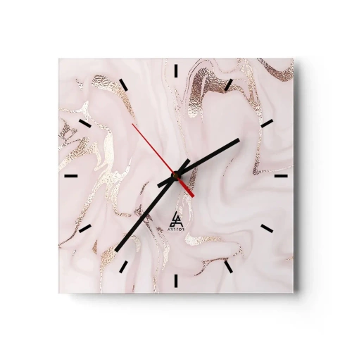 Zegar ścienny - Elegancka abstrakcja w odcieniach różu i złota - 30x30cm - W różowym szale - Nowoczesna dekoracja ścienna do salonu i sypialni ARTTOR