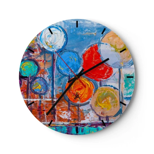 Zegar ścienny - Kolorowe abstrakcyjne kwiaty na tle malarskiej tekstury - 30x30cm - Cuda na kiju - Nowoczesna dekoracja ścienna do salonu, kuchni i sypialni ARTTOR