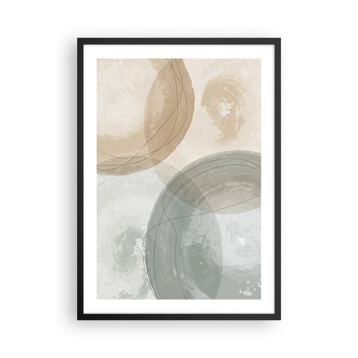 Plakat w czarnej ramie - Geometryczne kształty w pastelowych odcieniach ziemi - 50x70cm - Przenikanie światów - Nowoczesna dekoracja ścienna do salonu i sypialni ARTTOR