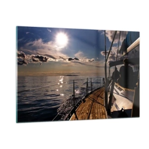 Obraz na szkle - Rejs żaglówką w stronę zachodzącego słońca - 120x80cm - Pod żaglami w stronę słońca - Nowoczesna dekoracja ścienna do salonu, kuchni i sypialni ARTTOR