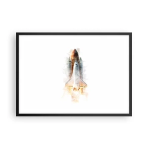Plakat w czarnej ramie - Startujący prom kosmiczny w artystycznej akwarelowej interpretacji - 70x50cm - Odkrywcy na start - Nowoczesna dekoracja ścienna do salonu i sypialni ARTTOR