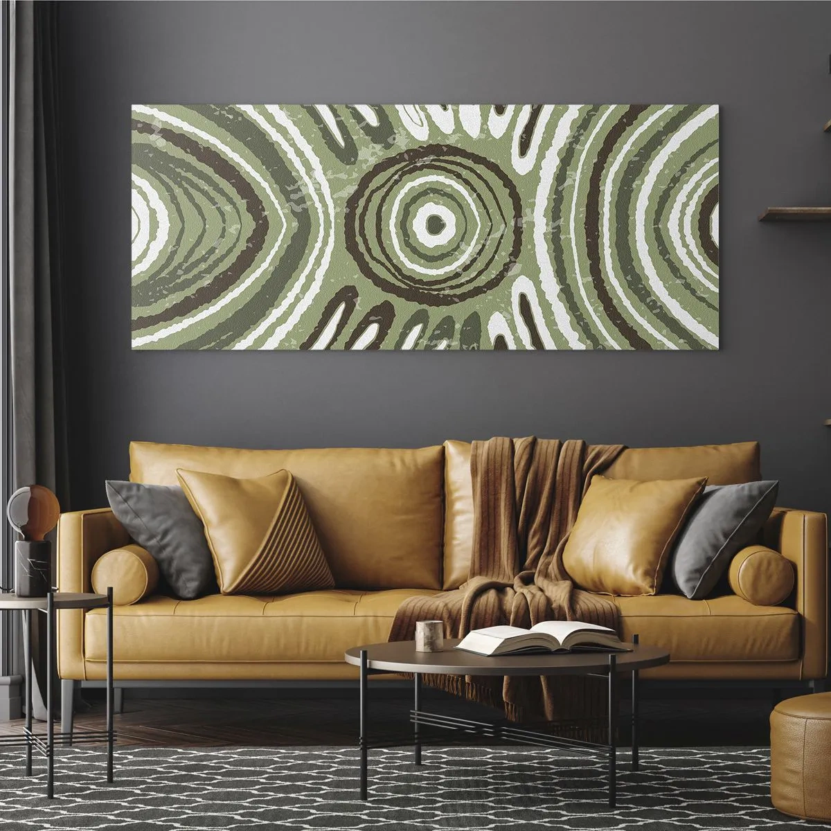 Obraz na szkle - Abstrakcyjne wzory w odcieniach zieleni i brązu - 160x50cm - Eksplozja emocji - Nowoczesna dekoracja ścienna do salonu i sypialni ARTTOR