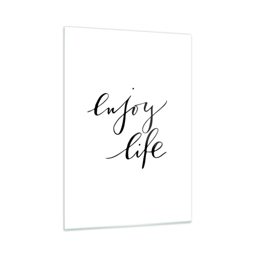 Obraz na szkle - Minimalistyczny napis 'Enjoy life' w czerni na białym tle - 50x70cm - Nic dodać… - Nowoczesna dekoracja ścienna do salonu, kuchni i sypialni ARTTOR