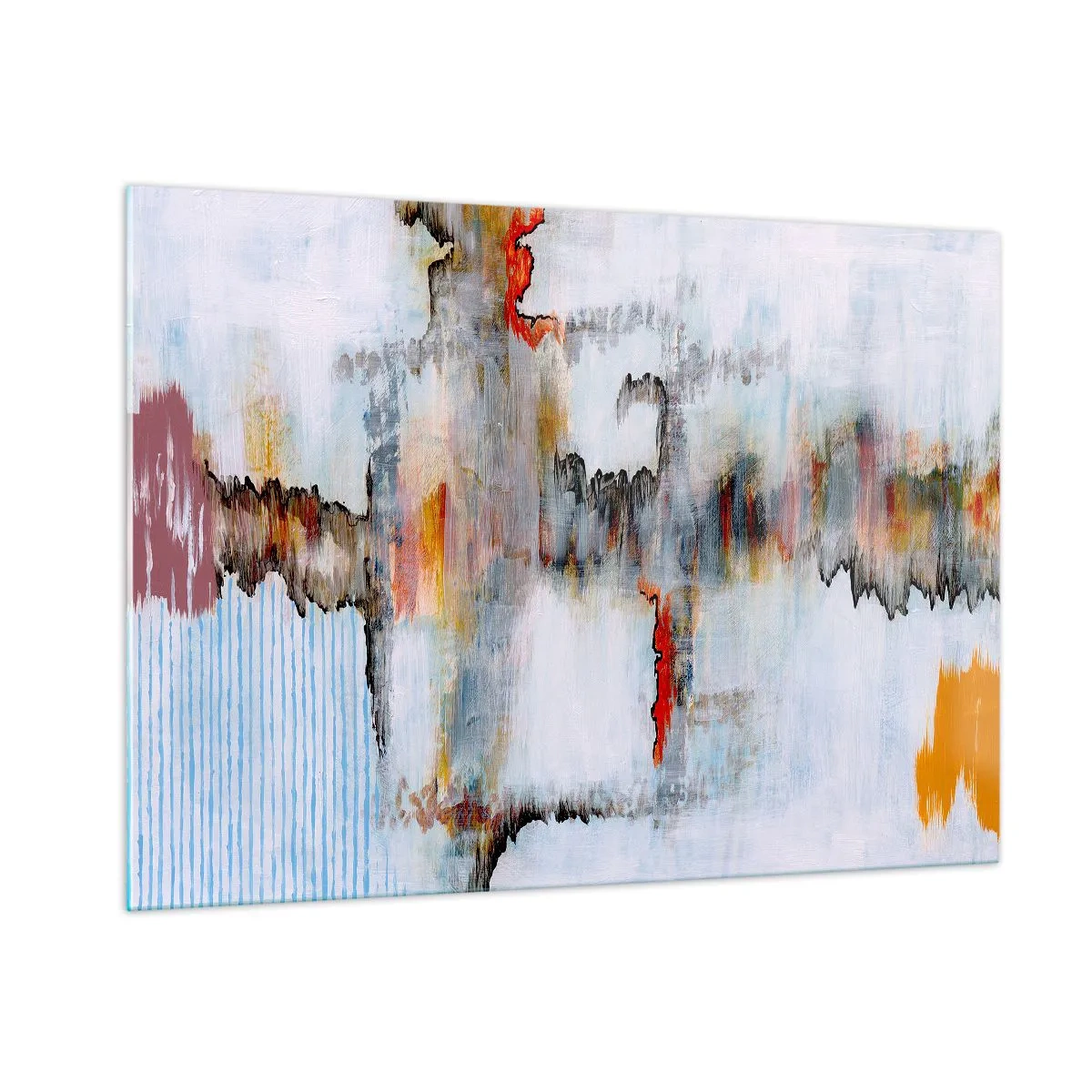 Obraz na szkle - Abstrakcyjna kompozycja z energetycznymi kolorami - 100x70cm - Patykiem na wodzie - Nowoczesna dekoracja ścienna do salonu, kuchni i sypialni ARTTOR