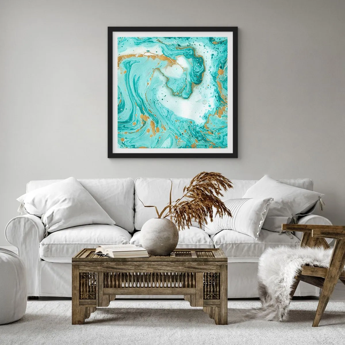 Plakat w czarnej ramie - Pod wielką falą z epoki Edo - 60x60 cm