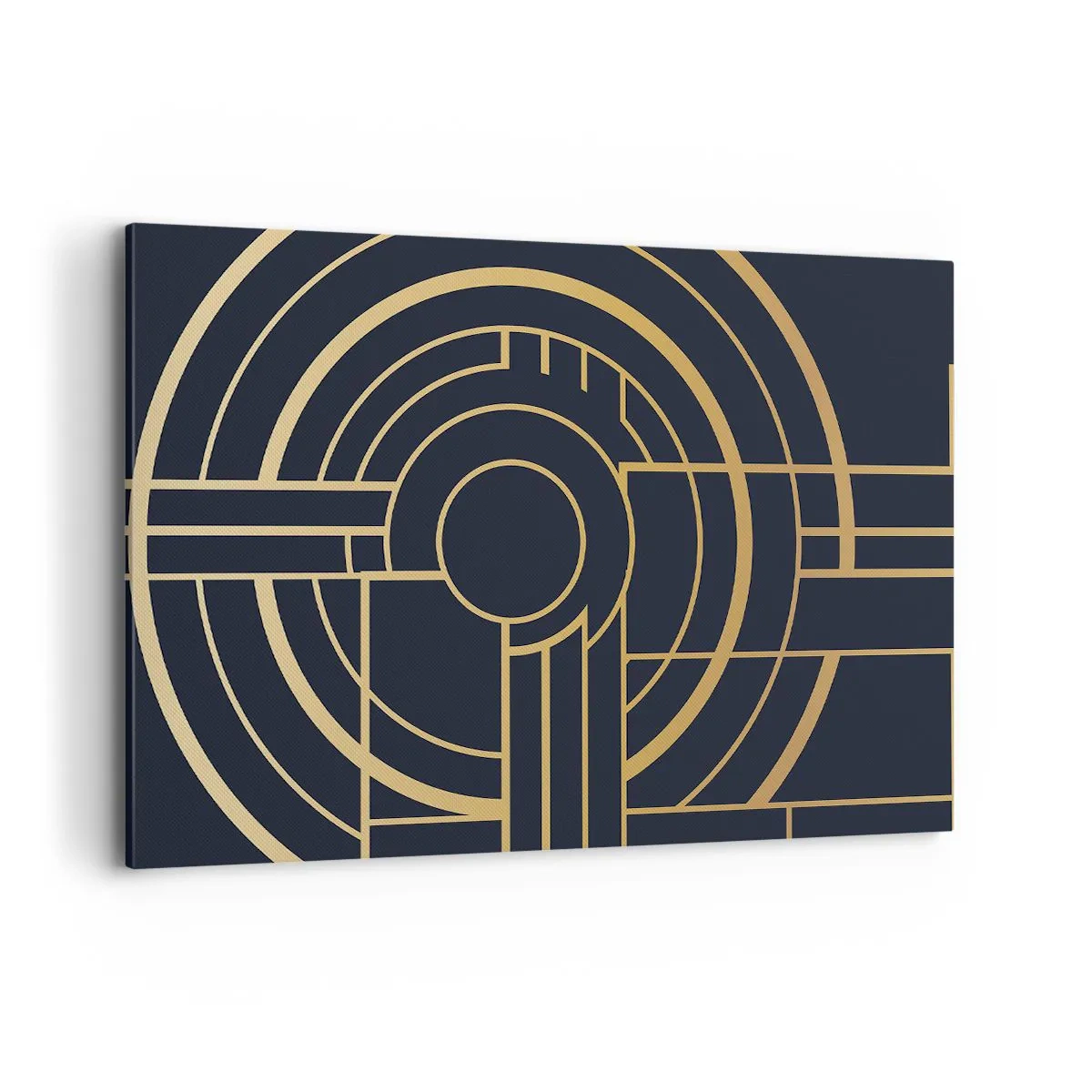 Obraz na płótnie - Geometryczny wzór z liniami w złotym kolorze - 120x80cm - Obroty rzeczy - Nowoczesna dekoracja ścienna do salonu, kuchni i sypialni ARTTOR