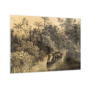 Obraz na szkle - Retro rycina przedstawiająca podróż przez dżunglę - 100x70cm - Wyprawa do źródła - Nowoczesna dekoracja ścienna do salonu, kuchni i sypialni ARTTOR