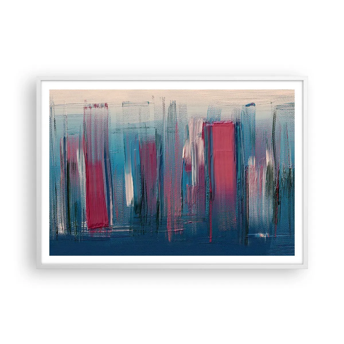 Plakat w białej ramie - Kompozycja wertykalna w błękicie i czerwieni - 100x70 cm