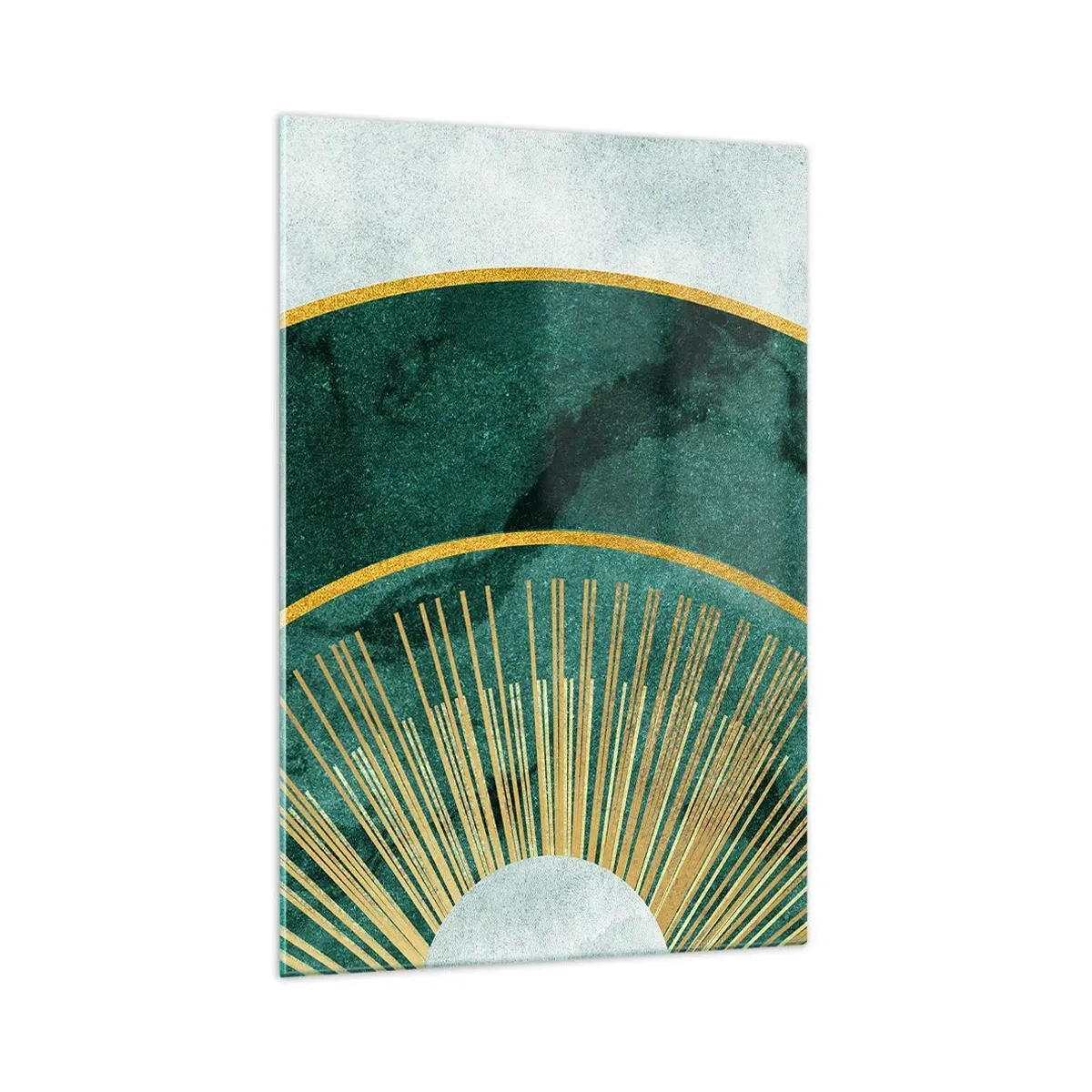 Obraz na szkle - Abstrakcyjny wzór z okręgami w szmaragdowym i złotym kolorze - 70x100cm - Inny układ słoneczny - Nowoczesna dekoracja ścienna do salonu i sypialni ARTTOR