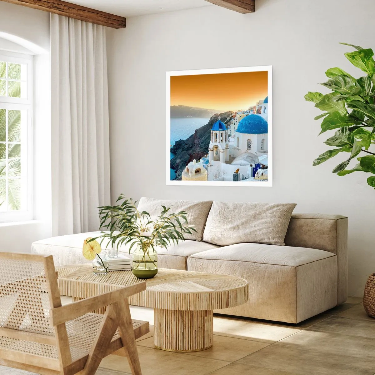 Plakat - Santorini - przytulone do skał - 60x60 cm