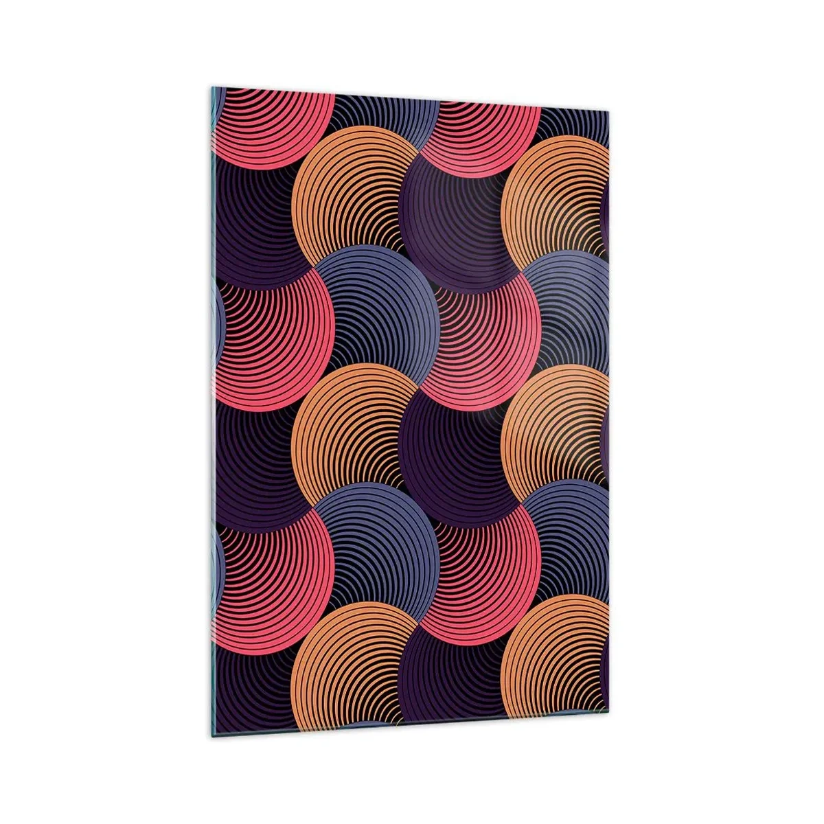 Obraz na szkle - Geometryczne kręgi w odcieniach różu, fioletu i złota - 70x100cm - W kolistym rytmie - Nowoczesna dekoracja ścienna do salonu i sypialni ARTTOR