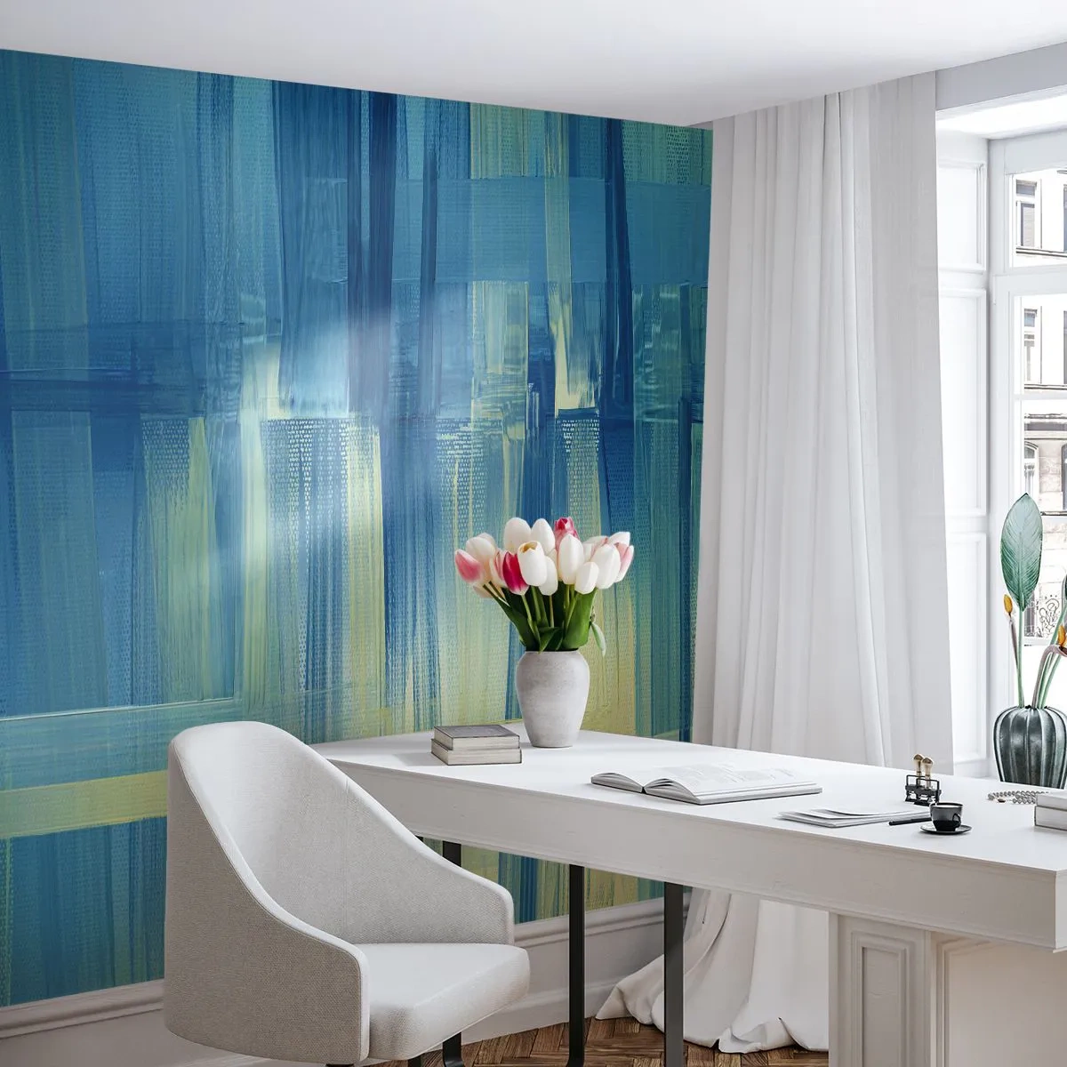 Fototapeta Standard Eco - Kompozycja w turkusie - Abstrakcja, Pasy, Morski - 300x210 cm