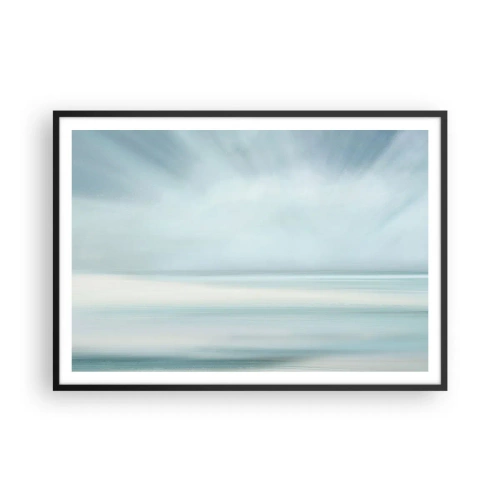 Plakat w czarnej ramie - Minimalistyczny pejzaż w delikatnych odcieniach błękitu - 100x70cm - Spokój aż po horyzont - Nowoczesna dekoracja ścienna do salonu i sypialni ARTTOR