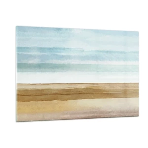 Obraz na szkle - Minimalistyczna plaża w pastelowym akwarelowym stylu - 120x80cm - Ukojenie - Nowoczesna dekoracja ścienna do salonu, kuchni i sypialni ARTTOR