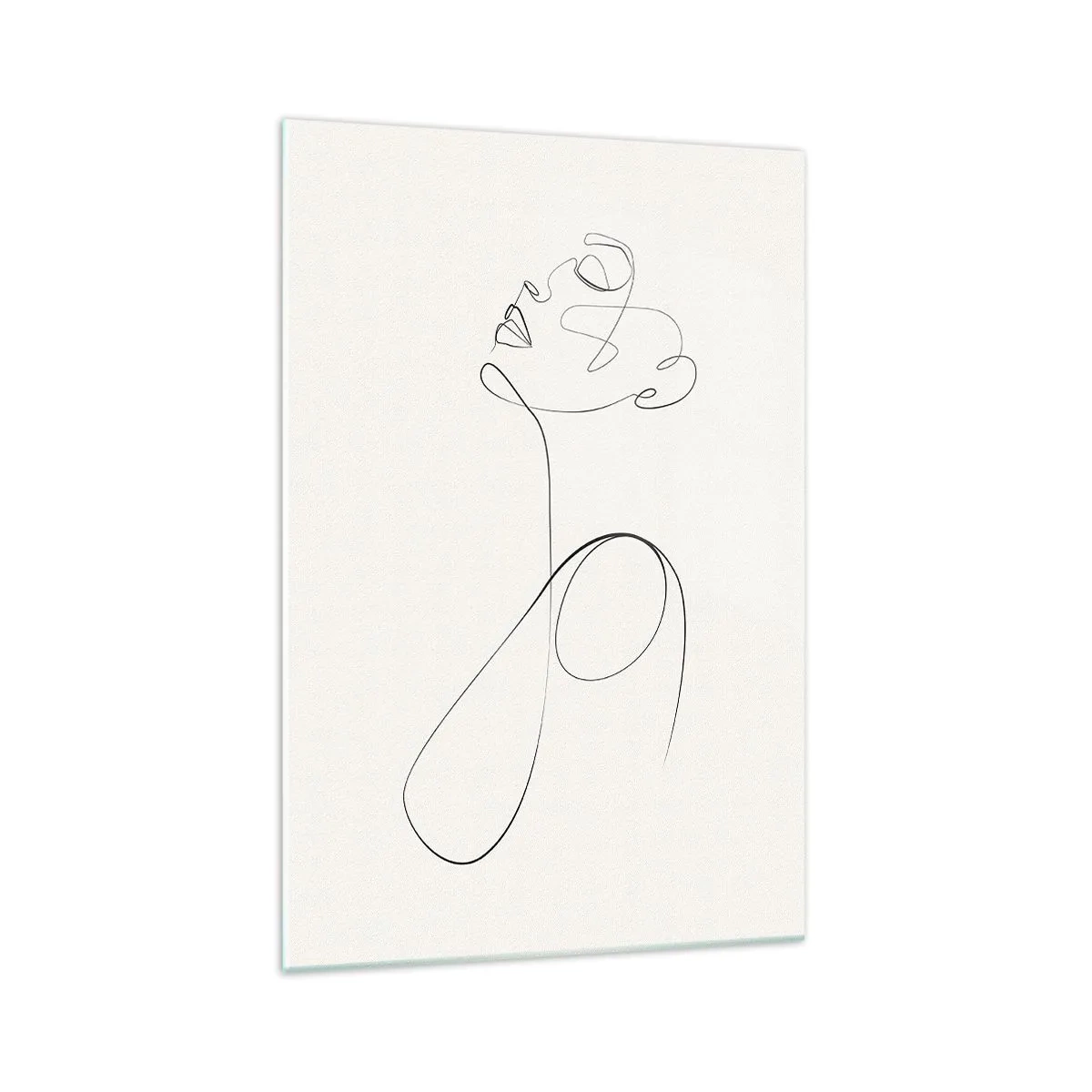 Obraz na szkle - Minimalistyczny szkic twarzy w stylu line art na białym tle - 70x100cm - Zapętlona w marzeniach - Nowoczesna dekoracja ścienna do salonu i sypialni ARTTOR
