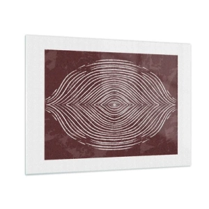 Obraz na szkle - Symetryczne linie w formie oka na bordowym tle - 70x50cm - Przestrzeń mówi - Nowoczesna dekoracja ścienna do salonu i sypialni ARTTOR