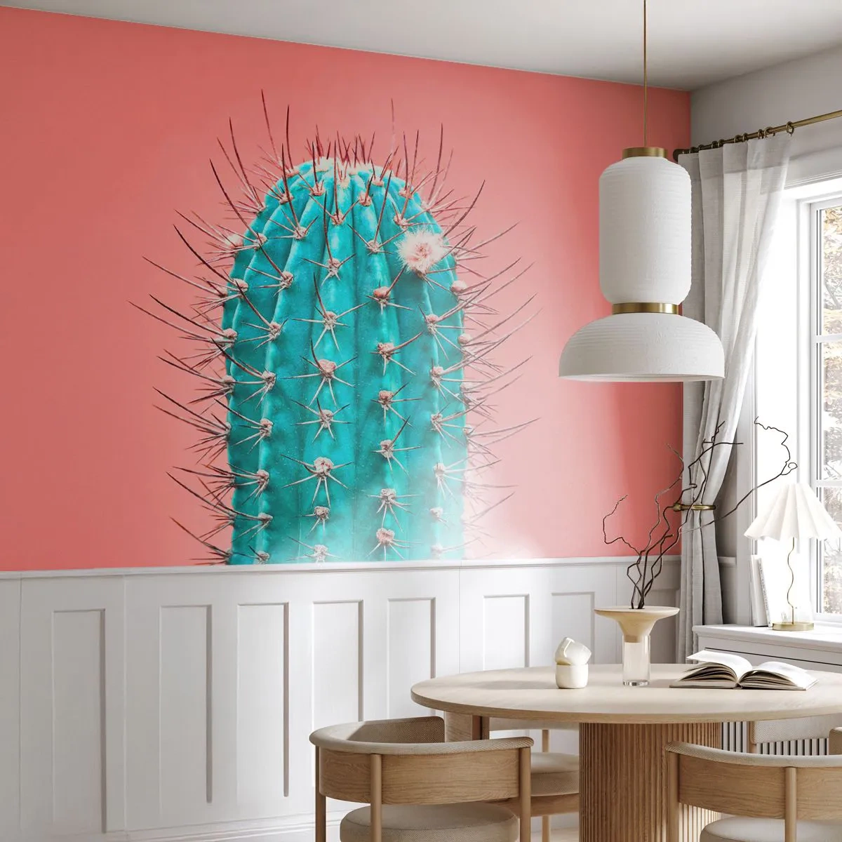 Fototapeta Premium Sand - Turkusowy kaktus na różowym tle - 100x70cm - Tylko patrz - Nowoczesna dekoracja ścienna do salonu, kuchni i sypialni ARTTOR