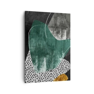 Obraz na płótnie - Nowoczesna kompozycja abstrakcyjna w zieleni, czerni i złocie - 50x70cm - Barwna abstrakcja z płatkiem złota - Nowoczesna dekoracja ścienna do salonu, kuchni i sypialni ARTTOR