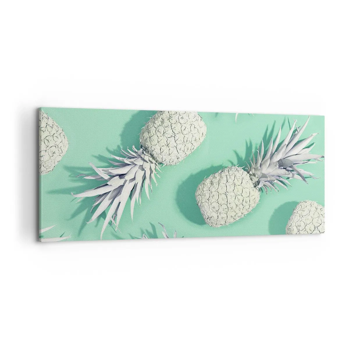 Obraz na płótnie - Białe ananasy na pastelowym tle w stylu minimalistycznym - 120x50cm - świetnie komponują się z miętą - Nowoczesna dekoracja ścienna do salonu i sypialni ARTTOR